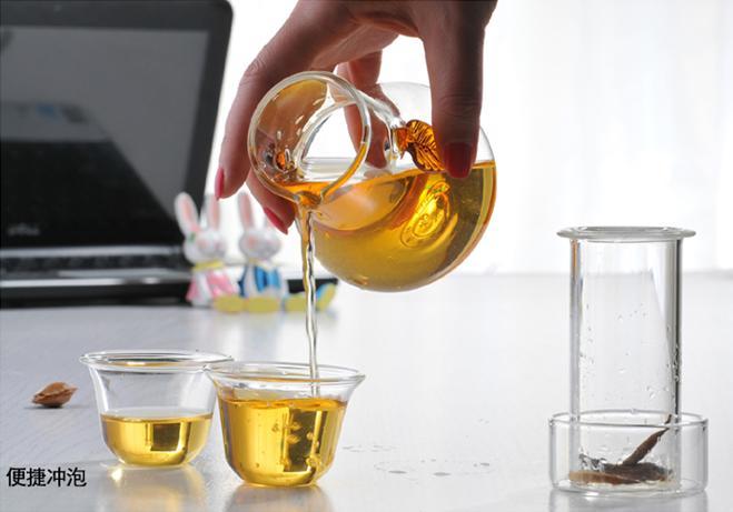 卖普洱茶杯 耐热玻璃飘逸杯 玻璃叶子双耳杯 功夫茶具 厂家直销